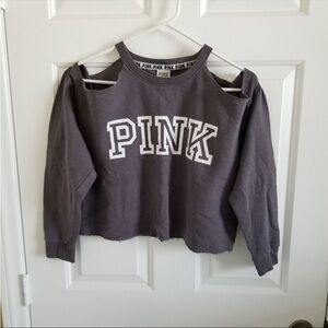 Victoria’s Secret PINK logo cold shoulder gray sweatshirt - Size Small